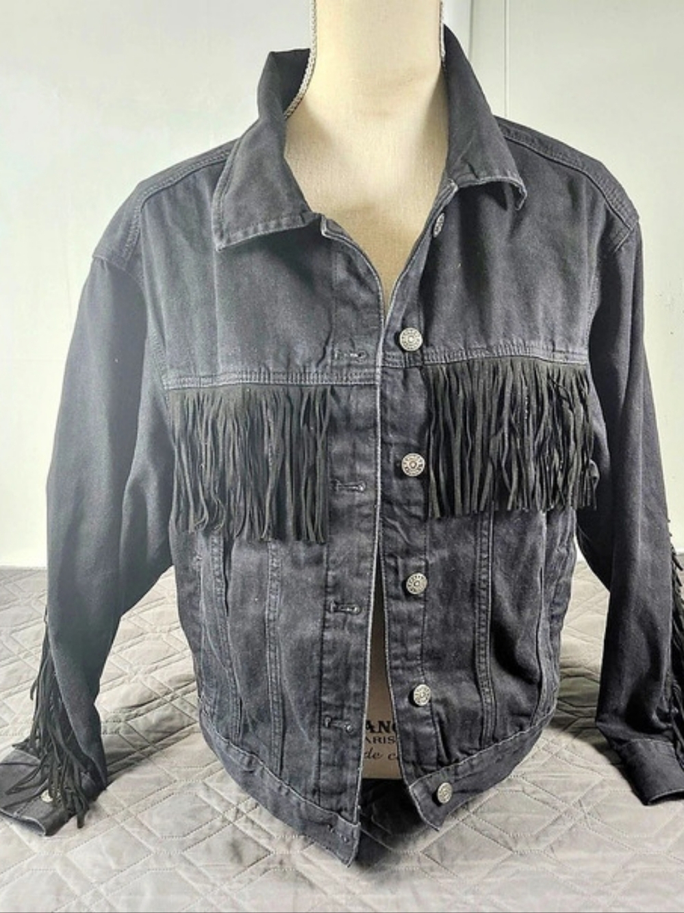 Express Black Fringe Denim Jacket Black Size Medium
